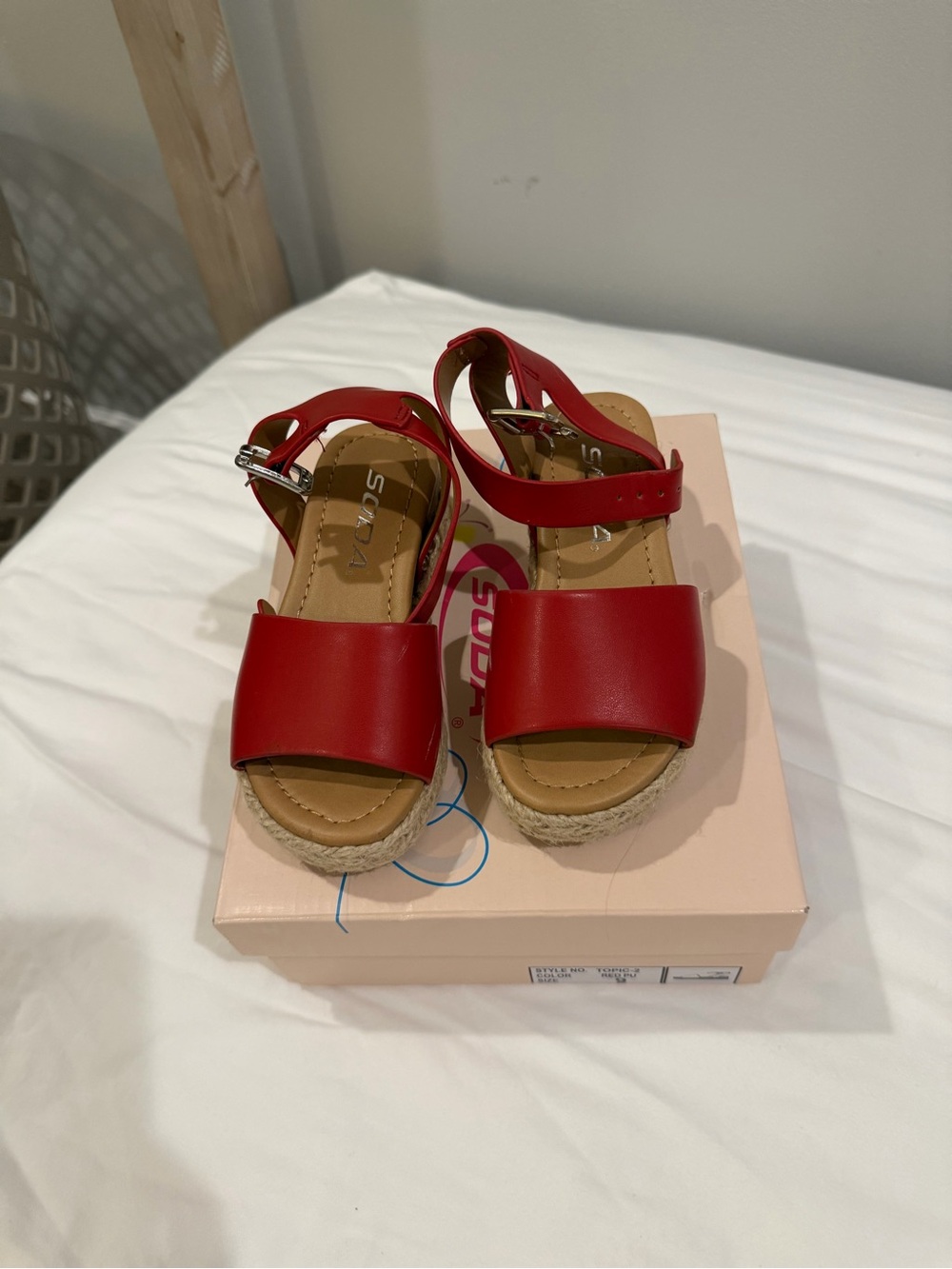 Girls' Red Espadrille Platform Sandals with Ankle Strap